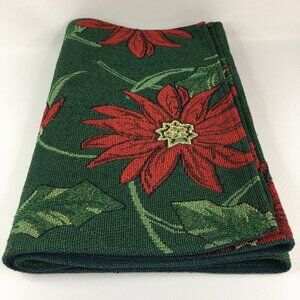 Poinsettia 69 x 13 Christmas Table Runner Red & Green Floral Holiday Tapestry
